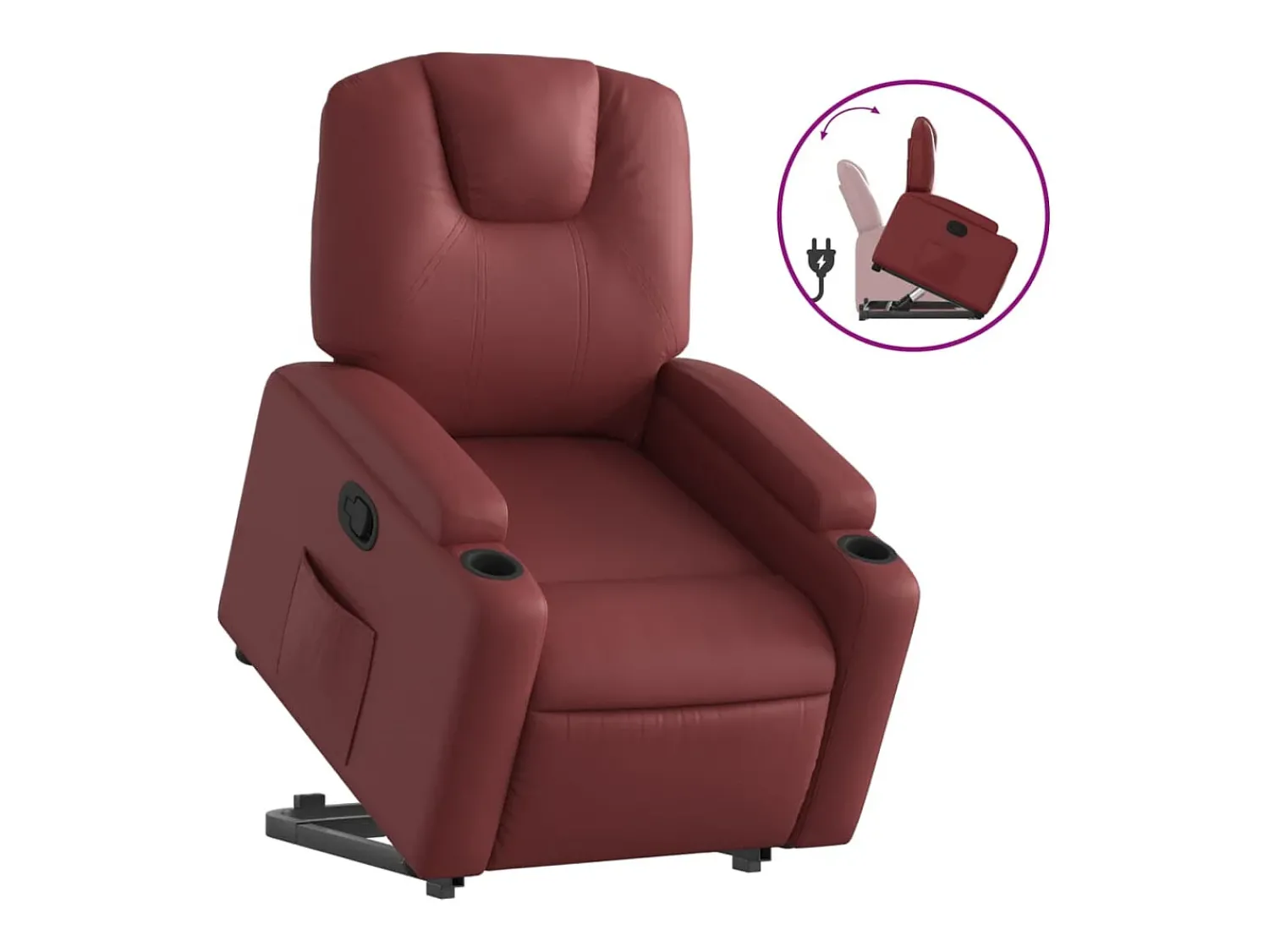 New Poltrona reclinável elevatória couro artificial tinto PT860571 Vermelho