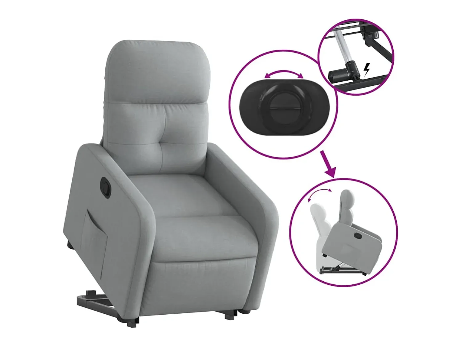 Poltrona*vidaxl Poltrona reclinável elevatória tecido -claro Cinzento