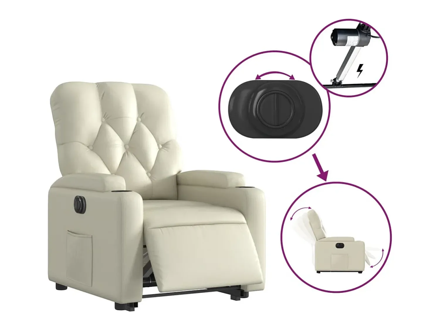 New Poltrona reclinável elevatória elétrica couro artificial PT724200 Creme