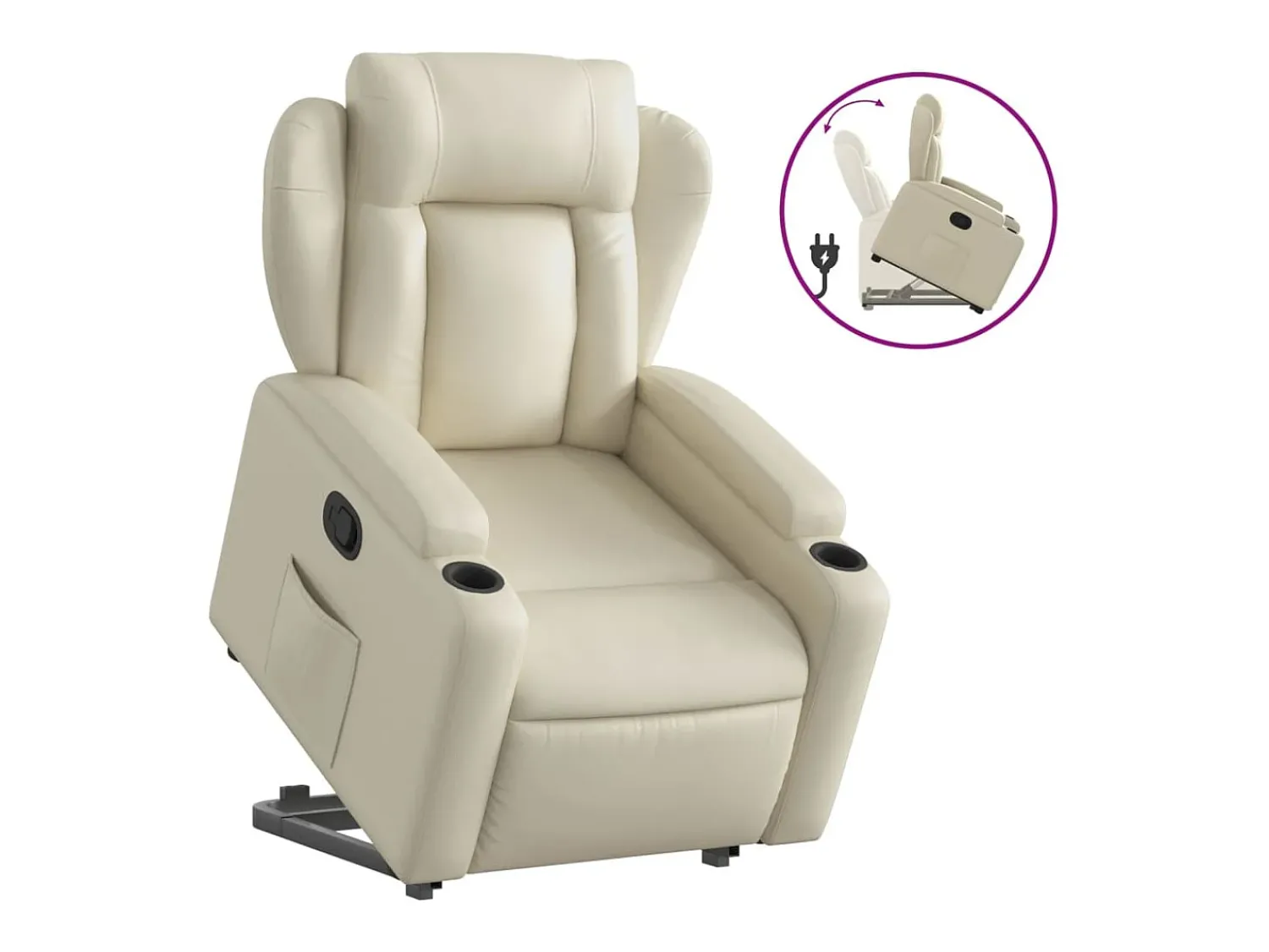 Poltrona* Poltrona reclinável elevatória couro artificial cor PT638432 Creme