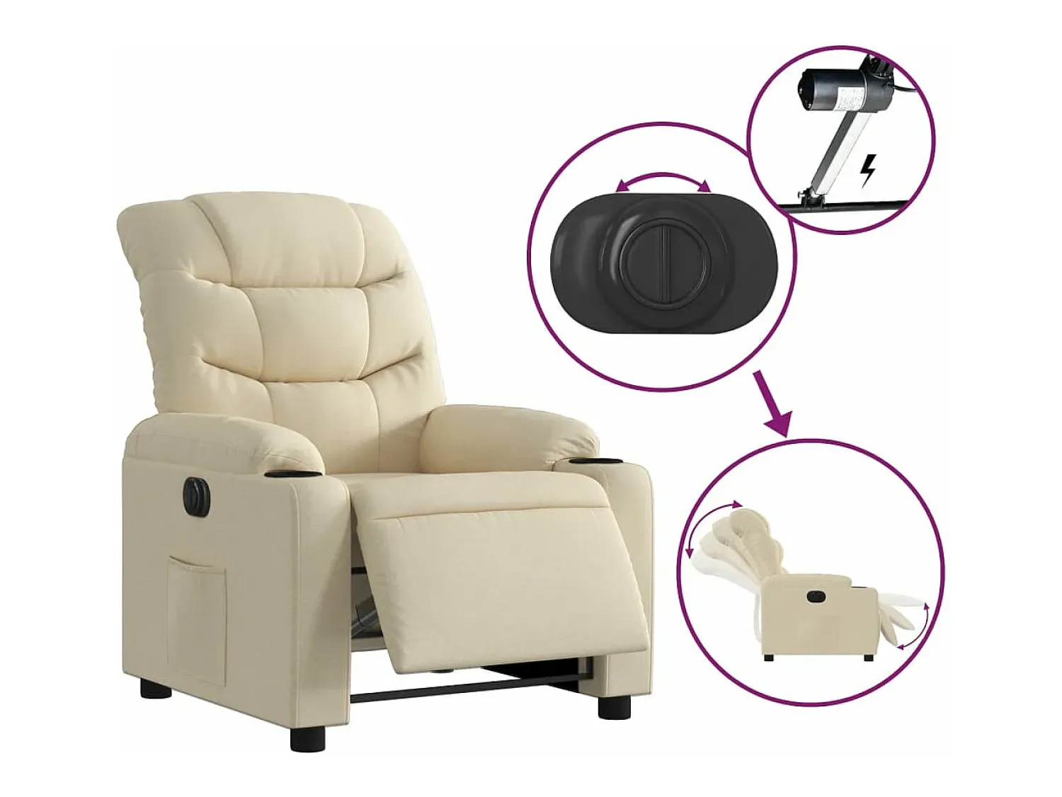 Poltrona*vidaxl Poltrona reclinável elétrica tecido cor Creme