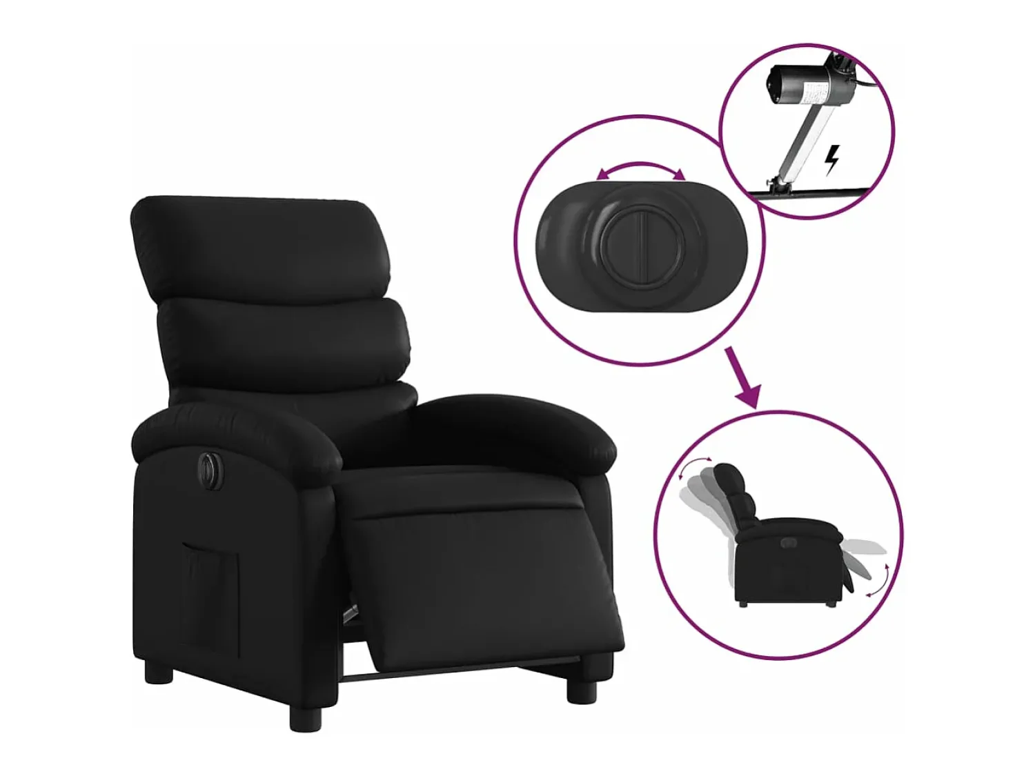 Poltrona* Poltrona reclinável elétrica couro artificial PT852466 Preto