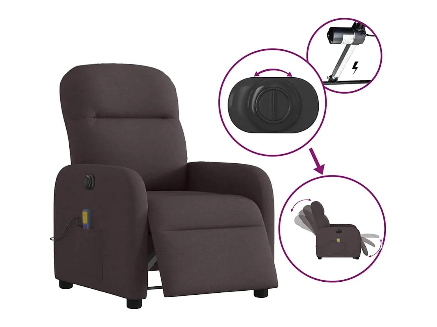 Poltrona* Poltrona reclinável massagens elétrica | Poltrona Confortável tecido -escuro SHL618660 Castanho