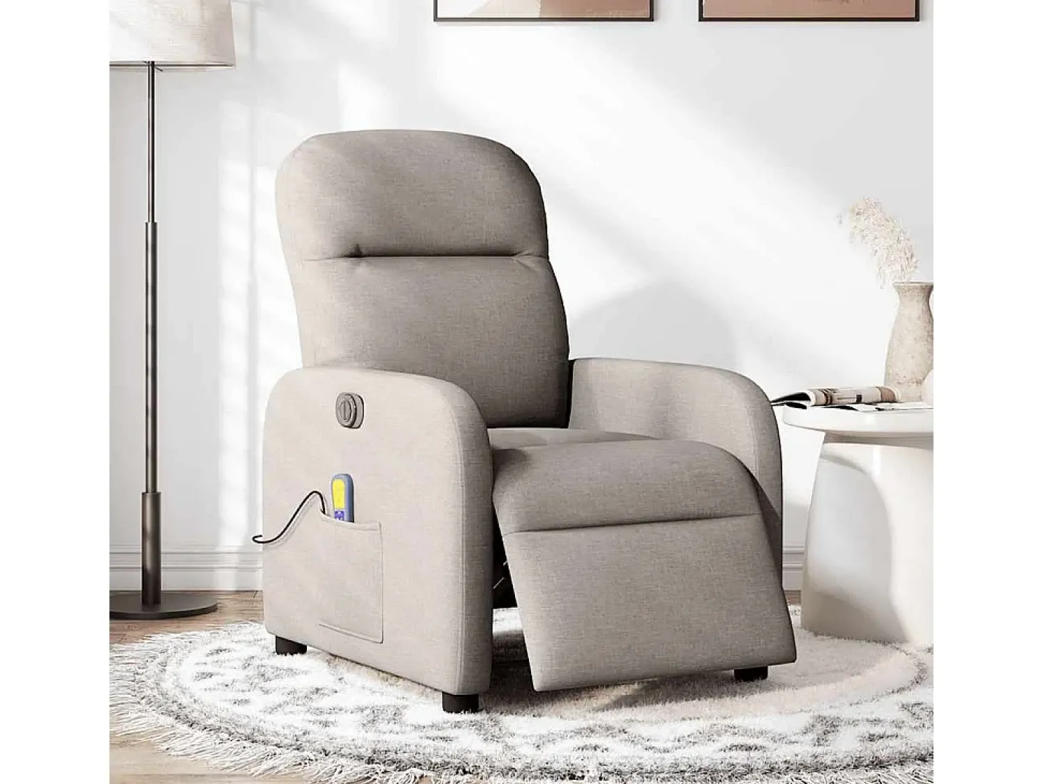 Outlet vidaxl Poltrona reclinável massagens elétrica tecido cinza-acastanhado Taupe