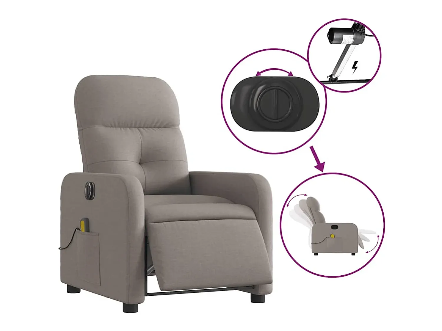 Poltrona| Poltrona reclinável massagens elétrica | Poltrona Confortável tecido cinza-acastanhado SHL946312 Taupe