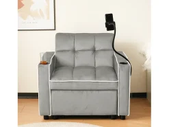 ModernLuxe Poltrona retrátil em veludo - com suporte para copos + suporte para telemóvel - Cinza claro^ Poltrona