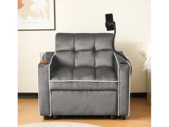 Poltrona*ModernLuxe Poltrona retrátil em veludo - com suporte para copos + suporte para telemóvel - Cinza Cinzento