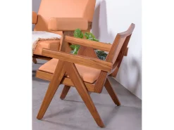 Poltrona*Nest Dream Poltrona vintage com braços em madeira teca e couro italiano - Compass - Conhaque Castanho