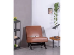 Nest Dream Poltrona vintage em madeira de freixo e estofada em imitação de couro - West - Marrom^ Poltrona