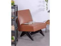 Nest Dream Poltrona vintage em madeira de freixo e estofada em imitação de couro - West - Marrom^ Poltrona