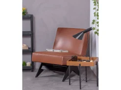 Nest Dream Poltrona vintage em madeira de freixo e estofada em imitação de couro - West - Marrom^ Poltrona