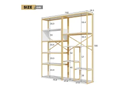 Online Hauss Spole Prateleira com as dimensões de 160 x 29,5 x 180 cm - Metal e MDF - Dourada e branca Branco
