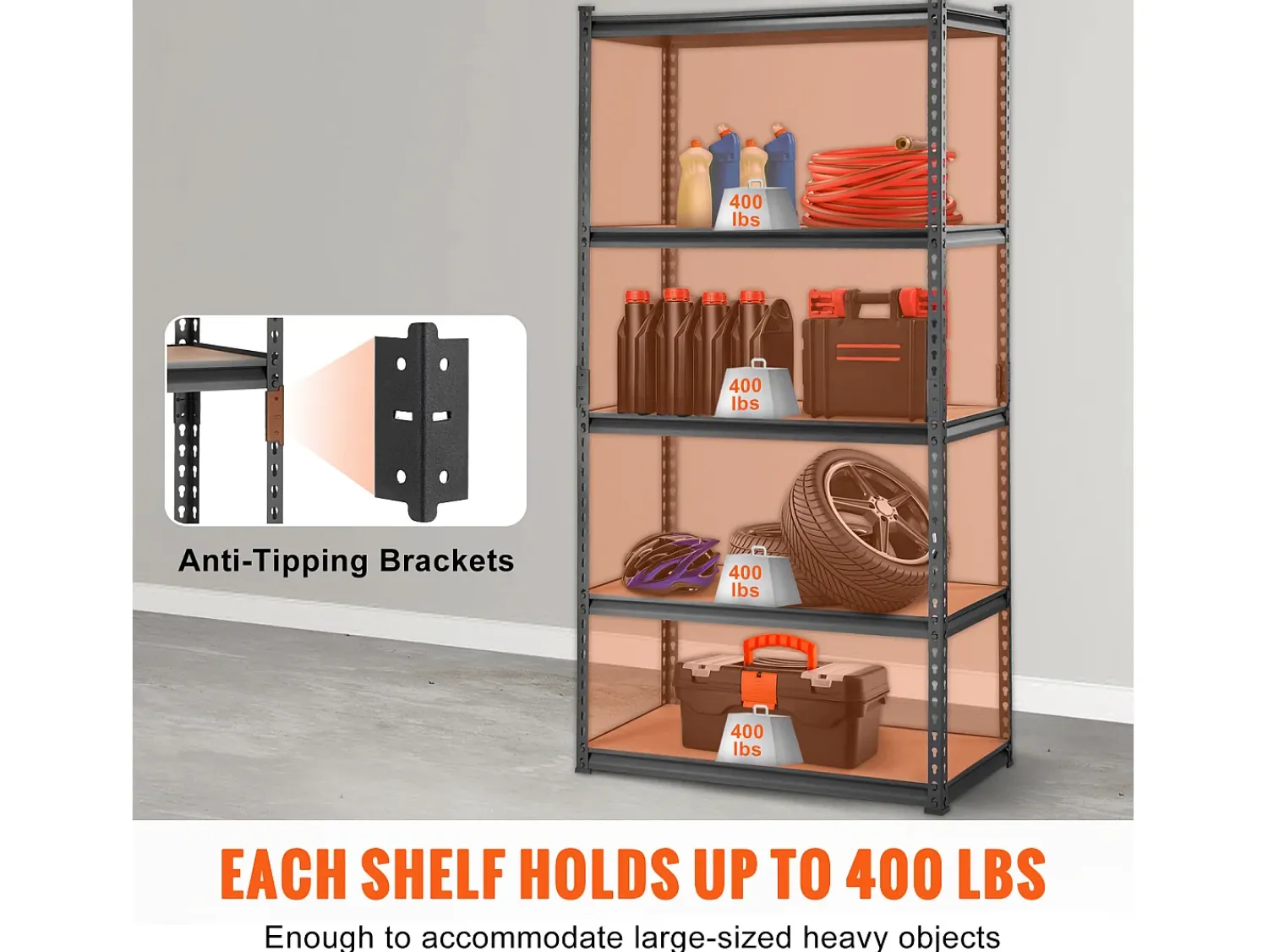 Outlet Prateleira de Armazenamento SucceBuy para Garagem, 5 Níveis, Ajustável, Carga de 907 kg Multicor