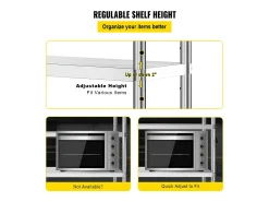 Prateleira de Cozinha, SucceBuy, Estante de 48 x 18,5 Polegadas em aço Inoxidável, 5 Níveis, Prateleiras de Armazenamento Ajustáveis^ Móvel De Arrumação