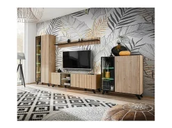 Meublorama Prateleira de parede cor carvalho e preto. Coleção NIELSEN. 160cm.^ Prateleira
