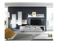 Prateleira*Meublorama Prateleira de parede design 150cm nas cores branco e cinza efeito concreto. Coleção BERGAMO. Cinzento
