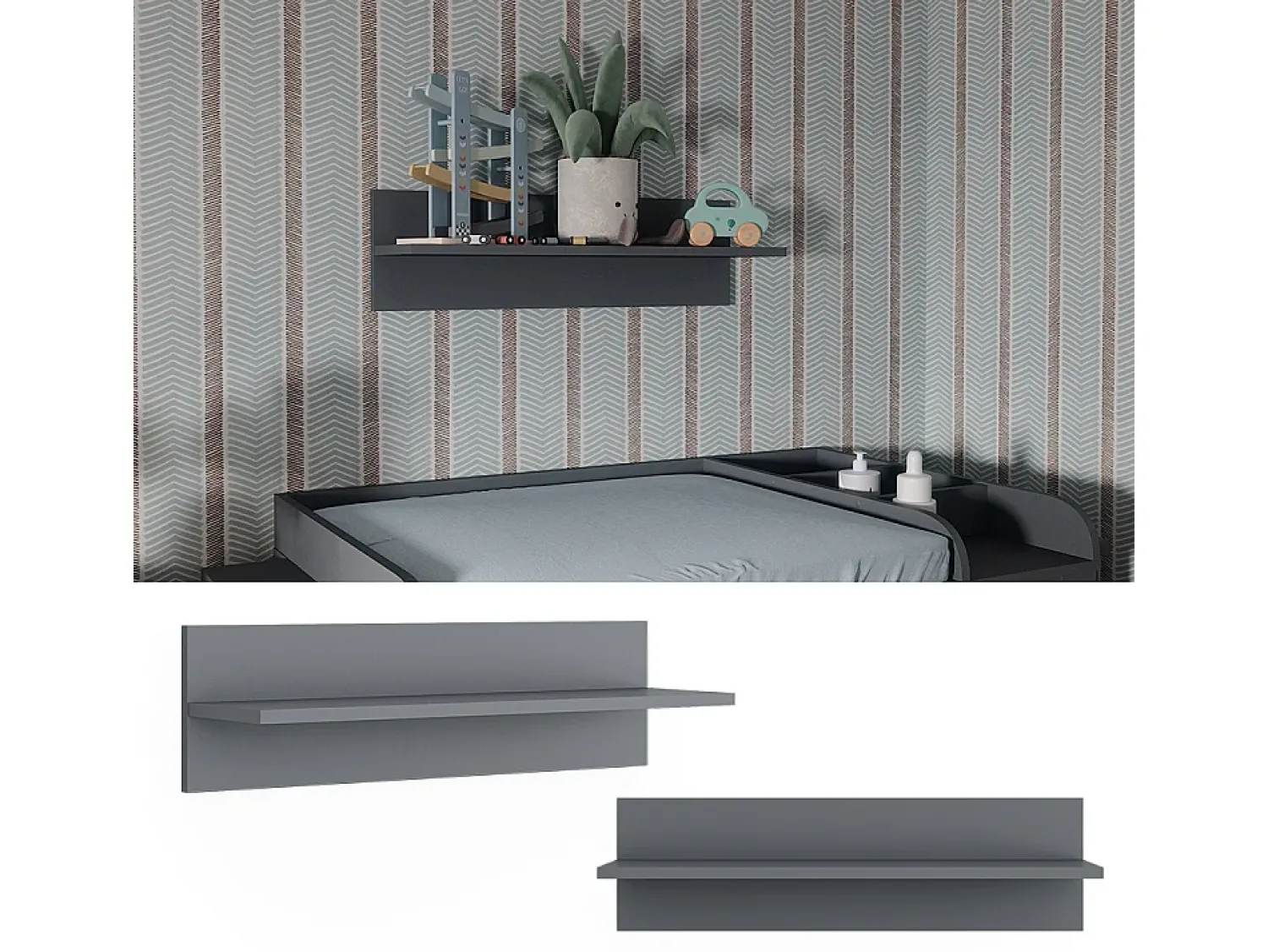 Vicco Prateleira de parede para o quarto das crianças cinza 70x20x20 ajaton^ Prateleira