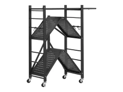 Prateleira Dobrável SucceBuy Estante Móvel Dobrável de 3 Pisos, 76 x 33 x 91 cm, Metal Resistente, com 5 Rodízios e 4 Ganchos, para Cozinha, Despensa,^ Prateleira