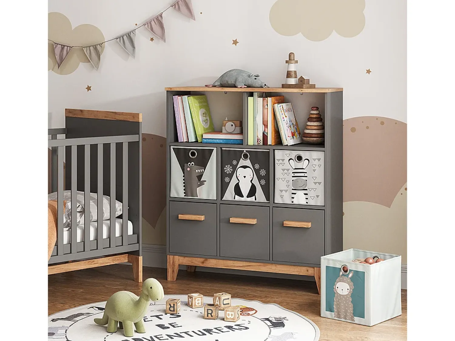 Vicco Prateleira infantil cinza/artesanal 98.4x32.6x113.4 malia^ Prateleira