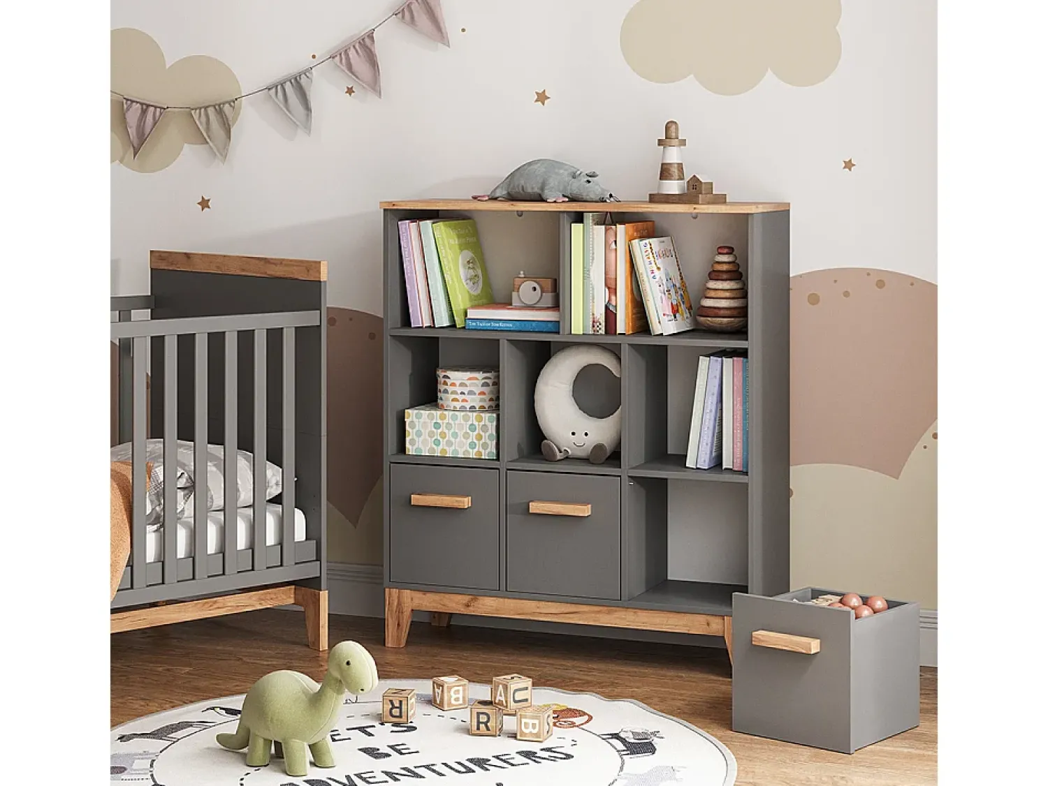 Vicco Prateleira infantil cinza/artesanal 98.4x32.6x113.4 malia^ Prateleira