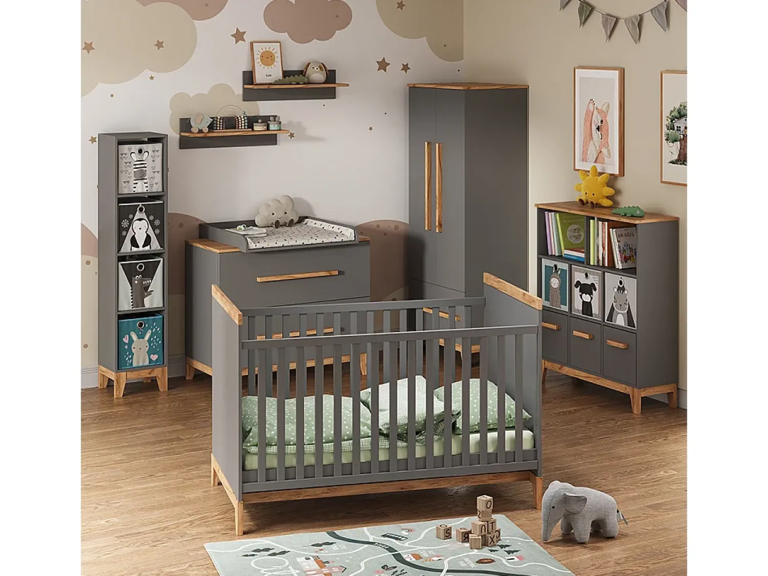 Vicco Prateleira infantil cinza/artesanal 98.4x32.6x113.4 malia^ Prateleira