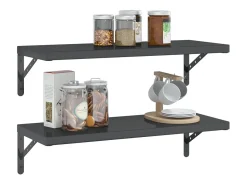 Prateleira| Prateleiras de parede 2 pcs 75x30x3 cm aço inoxidável prateado PT622633 Preto