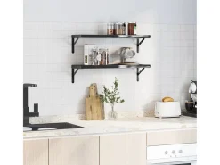 Prateleira| Prateleiras de parede 2 pcs 75x23,5x3cm aço inoxidável prateado PT471669 Preto