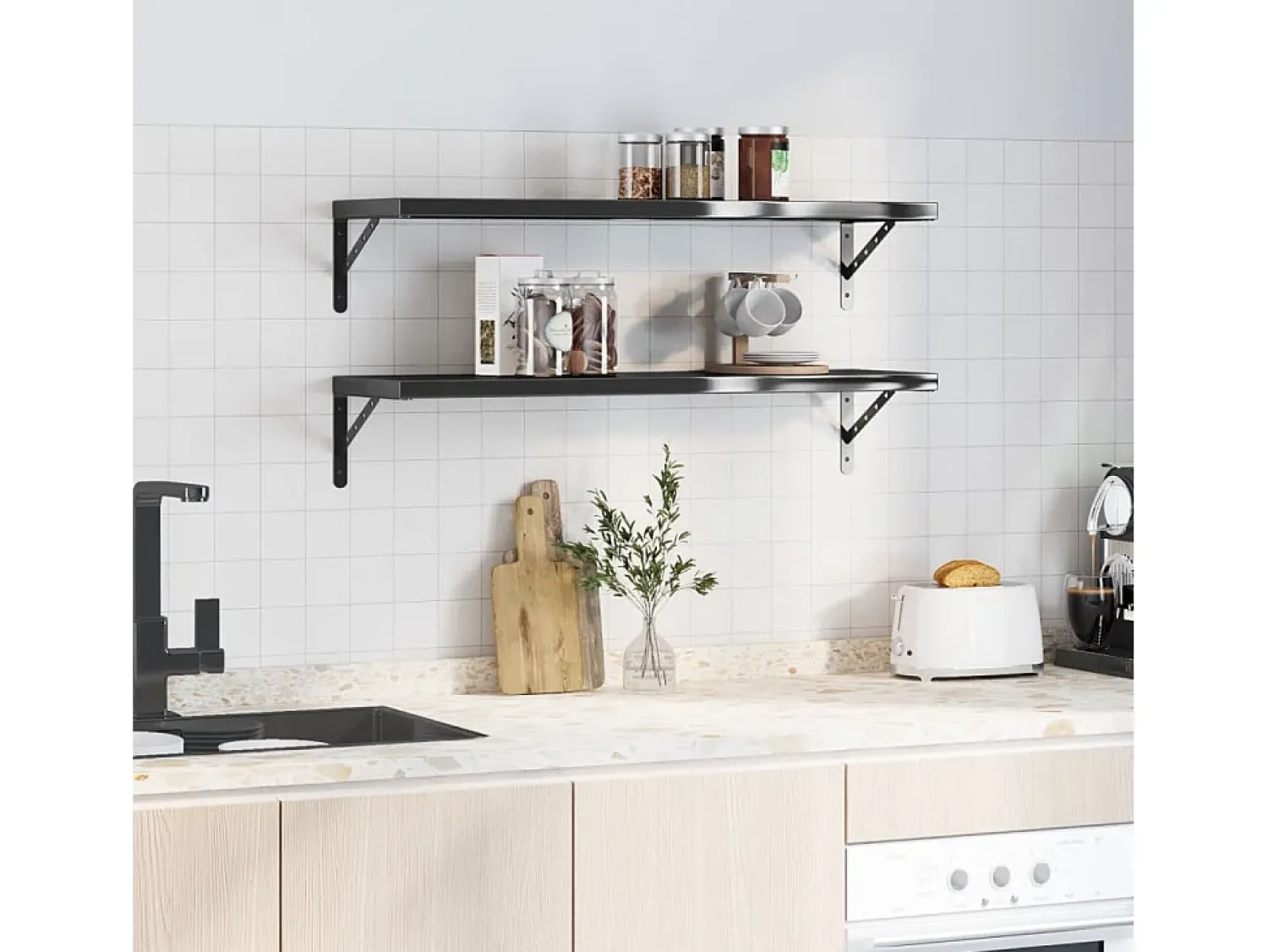 Prateleira| Prateleiras de parede 2 pcs 100x30x3 cm aço inoxidável prateado PT895136 Preto