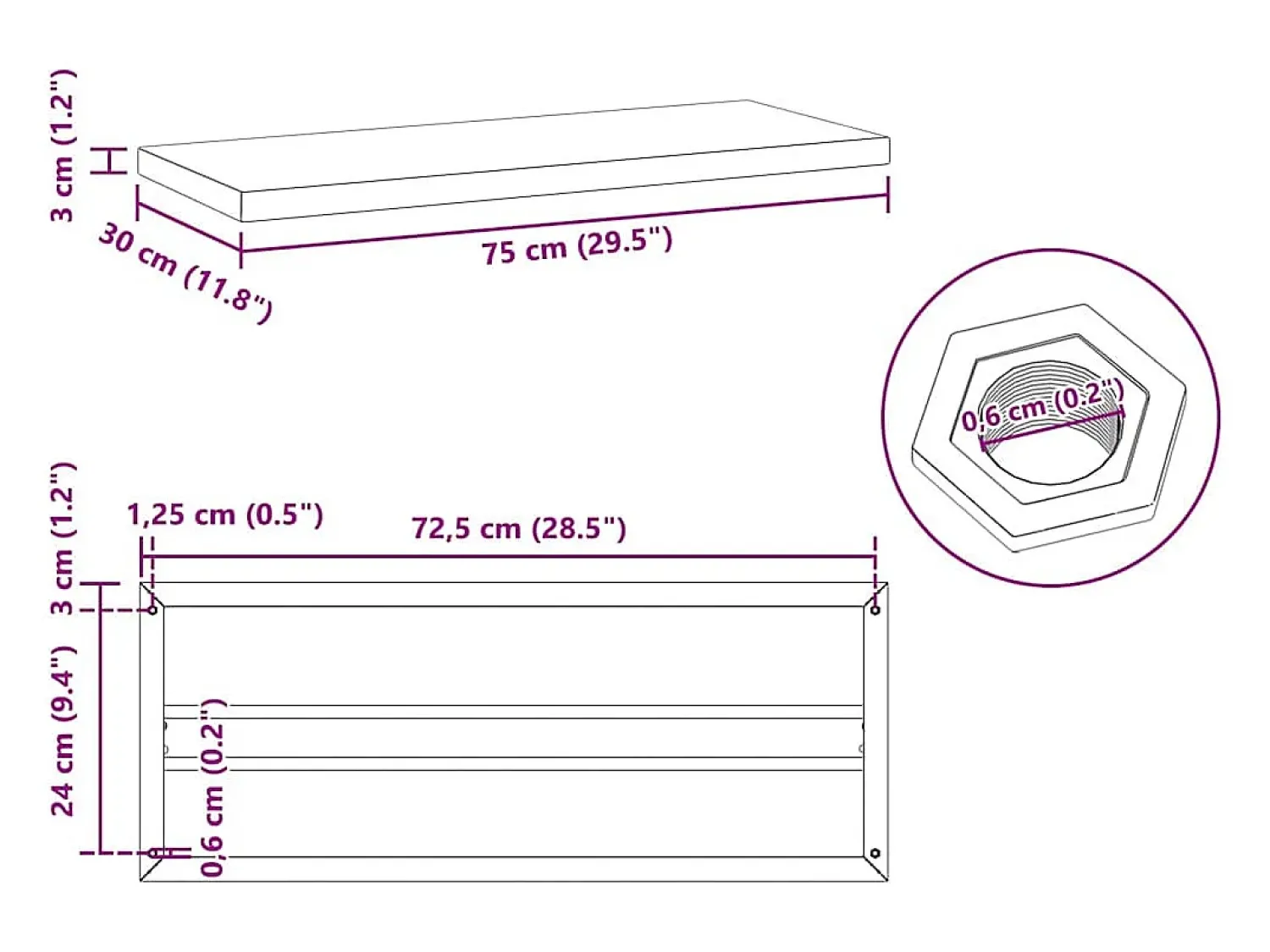 vidaxl Prateleiras de parede 2 pcs 75x30x3 cm aço inoxidável prateado^ Prateleira