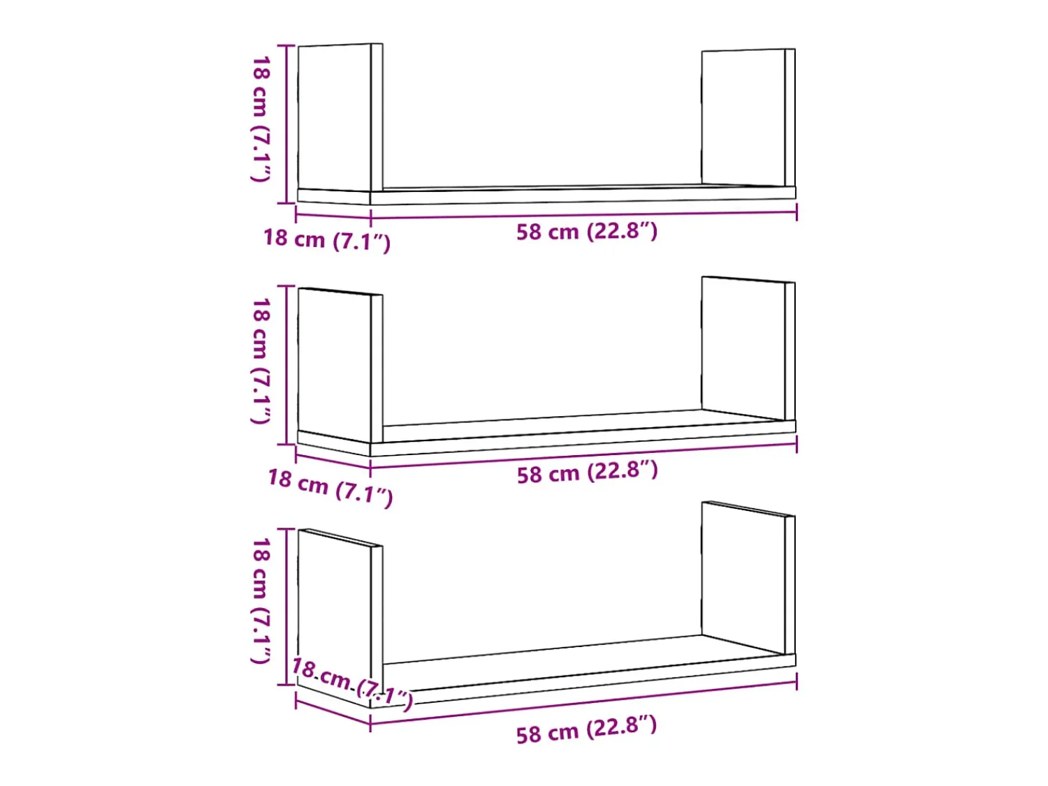 vidaxl Prateleiras de parede 3 pcs derivados de madeira madeira velha^ Prateleira