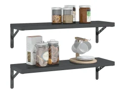 Best Prateleiras de parede 2 pcs 75x23,5 cm aço inoxidável prateado PT340204 Preto