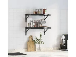 Prateleira* Prateleiras de parede 2 pcs 50x30 cm aço inoxidável prateado PT458361 Preto