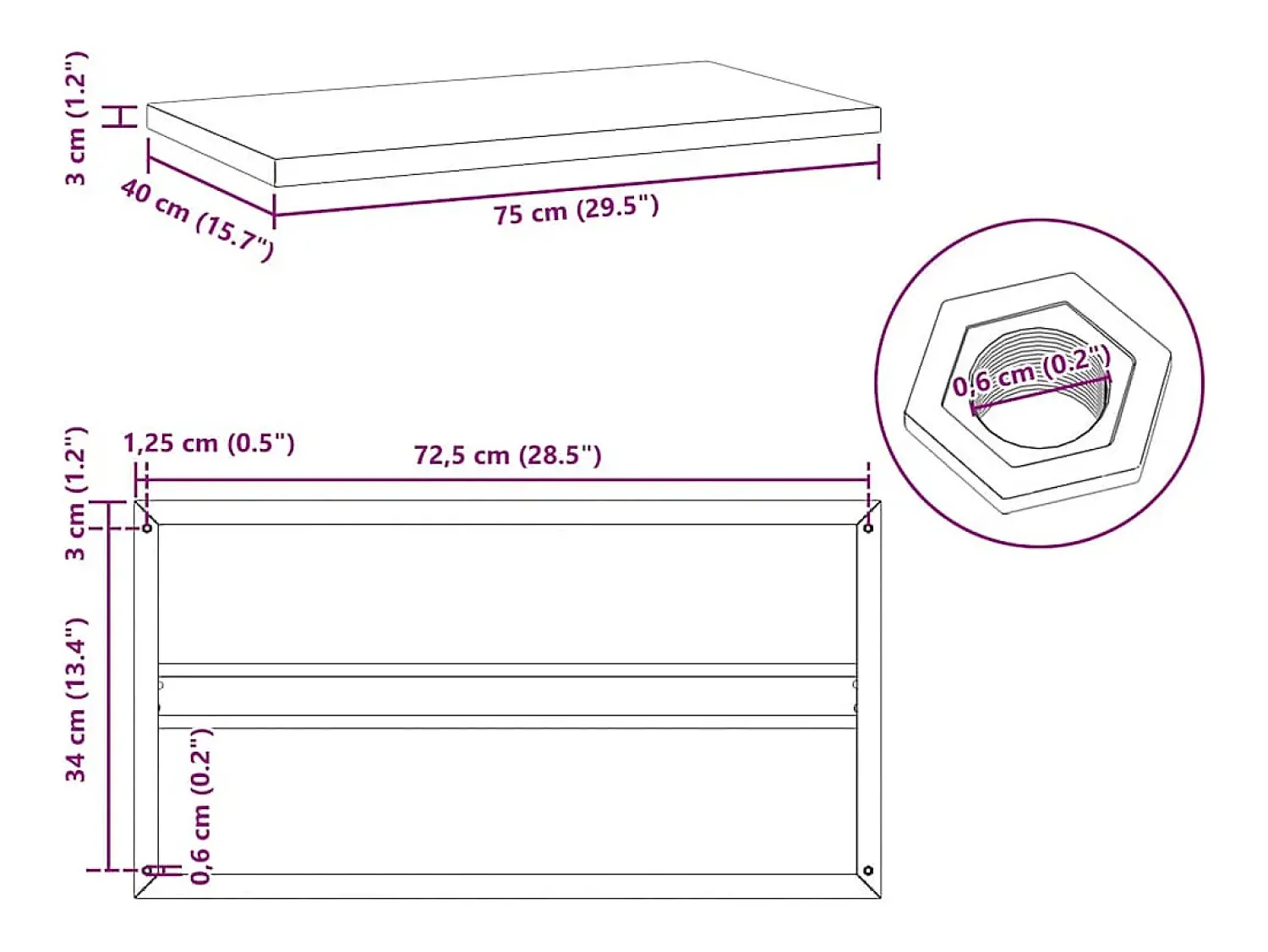 vidaxl Prateleiras de parede 2 pcs 75x40x3 cm aço inoxidável prateado^ Prateleira