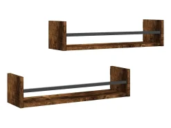 Prateleira| Prateleiras de parede c/ barras 2pcs 60x16x14cm carvalho fumado PT158122 Castanho