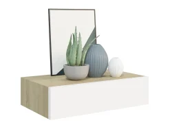 Prateleiras parede + gavetas 2pcs MDF 40x23,5x10cm carv./branco PT731970^ Prateleira