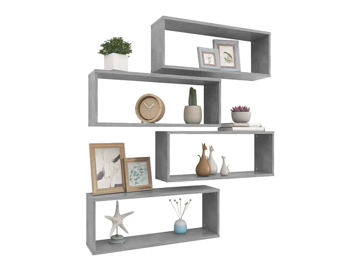 Prateleiras parede forma de cubo 4 pcs 60x15x23cm cinza cimento PT634634^ Prateleira