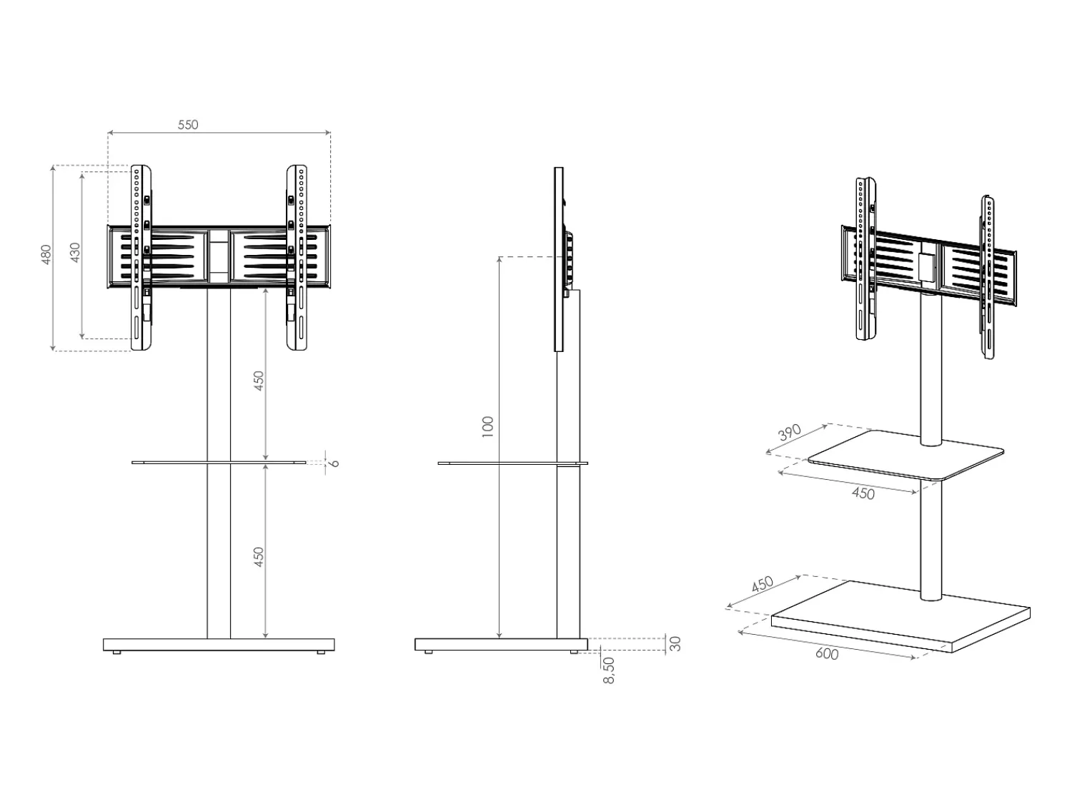 Discount VCM Pés de suporte de TV Nalano Preto A. 100 x L. 60 x P. 45 cm Multicor