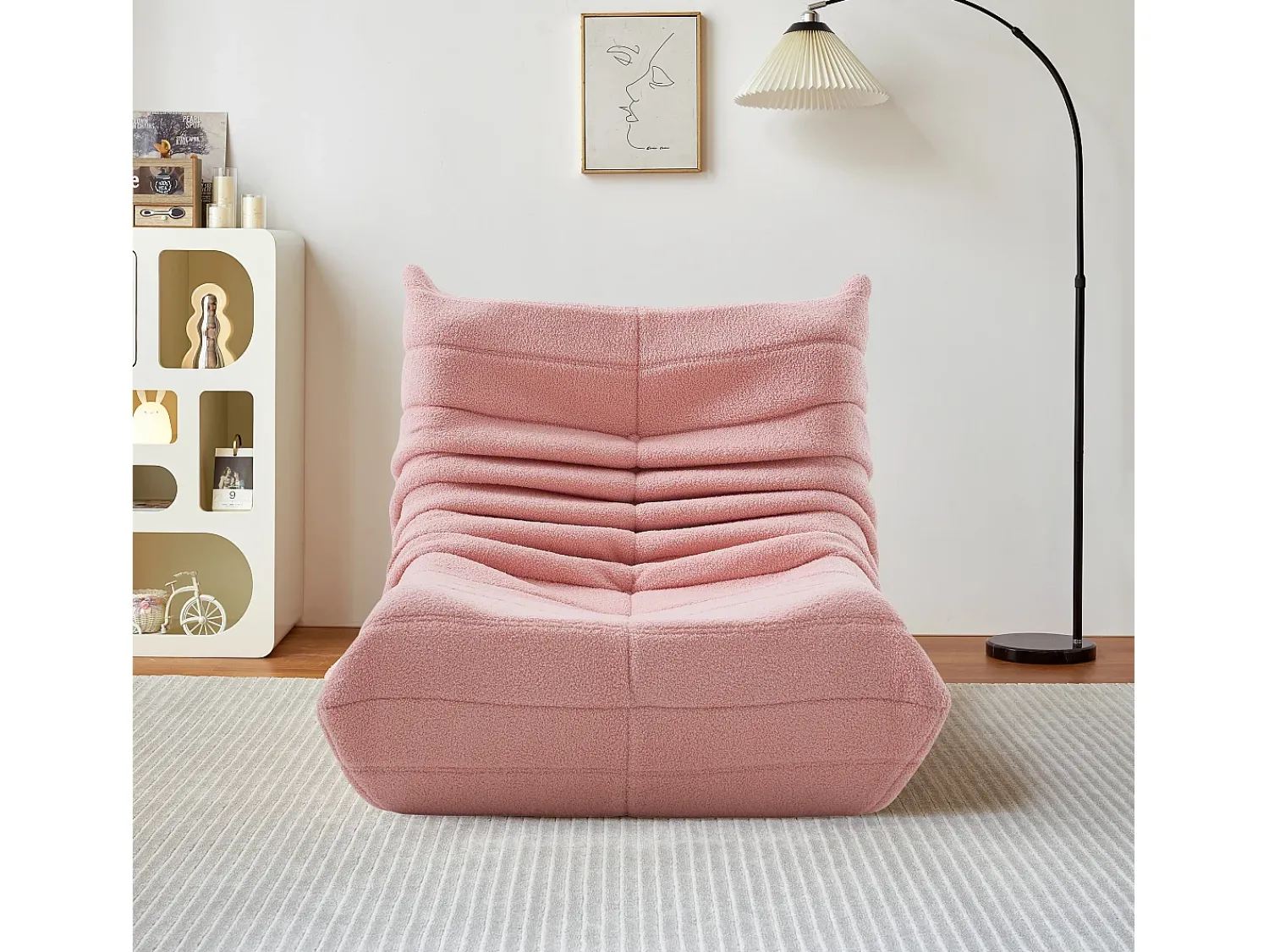 Poltrona| Puf de lã de cordeiro para adultos, design acolchoado, sofá preguiçoso para um canto aconchegante, Rosa