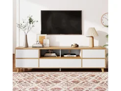 Móvel De Tv| Rack para TV baixo, com 5 portas e 2 compartimentos abertos, ideal para sala de estar e sala de jantar, na cor branca. Branco