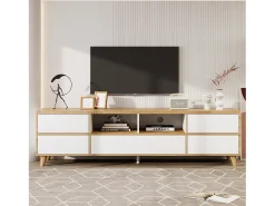 Móvel De Tv| Rack para TV baixo, com 5 portas e 2 compartimentos abertos, ideal para sala de estar e sala de jantar, na cor branca. Branco