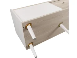 Móvel De Tv* Rack para TV baixo com gavetas, Rack para TV moderno com duas portas de correr, Cor branca e madeira Branco