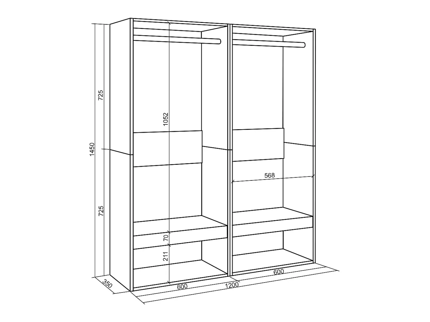 Móvel De Entrada*Skraut Home Roupeiro aberto, 120x35x145cm, Para quarto, dormitório, Barra e Prateleira, Cimento Cinzento