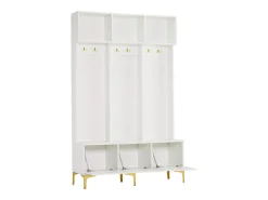 Móvel De Entrada|Hauss Spole Roupeiro com 3 portas e 6 ganchos, pés dourados, 120 x 40 x 191,5 cm Branco