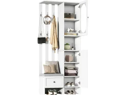 Móvel De Entrada|Hauss Spole Roupeiro com 2 portas, gaveta, ganchos e banco, porta de vidro 85x33,5x200cm Branco