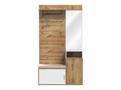 Hauss Spole Roupeiro branco e madeira com espelho, 2 portas, banco e 4 ganchos 105x40x190,5cm^ Móvel De Entrada