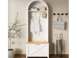 Móvel De Entrada*Hauss Spole Roupeiro e natural com porta e ganchos dourados, design em arco 75x35x195cm Branco