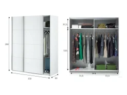 Outlet Dmora Roupeiro Dmace, Roupeiro de quarto com 2 portas de correr, Armário com varão e 2 prateleiras, 150x60h200 cm, Branco