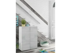 Móvel De Arrumação|Sapateira|Dmora Roupeiro multiusos Olathe, Armário auxiliar com 2 portas, Sapateira baixa com 6 prateleiras, Sapateira baixa, 70x36h103 cm, Cimento e Branco Cinzento
