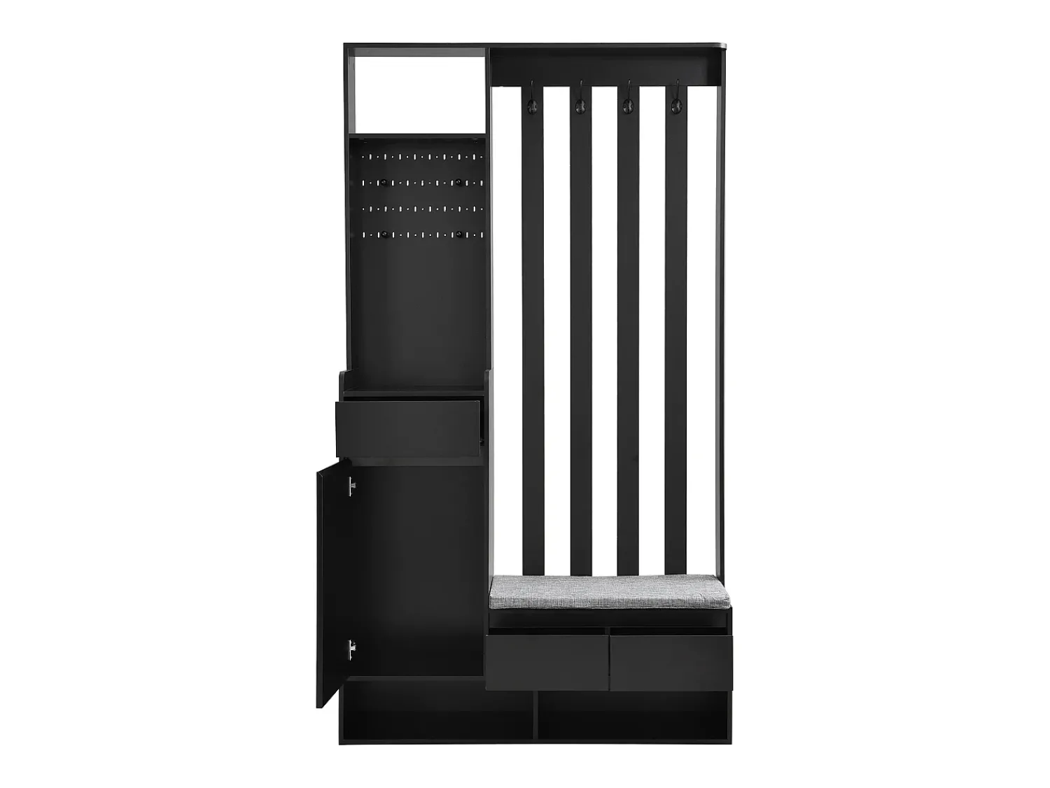 Móvel De Entrada*Hauss Spole Roupeiro com 3 gavetas, 1 porta, 4 ganchos e painel perfurado, 100 x 35 x 180 cm Preto