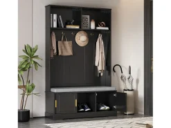Móvel De Entrada*Hauss Spole Roupeiro com 3 portas, sapateira e 6 ganchos, simples e versátil 120×40×191 cm Preto